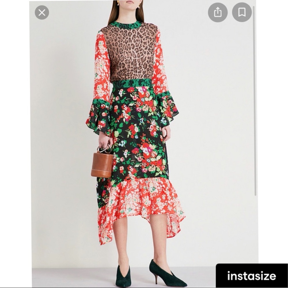 Rixo London Chrissy Leopard Floral Print Midi Dress